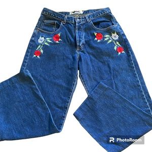 Manuel Cuevas Denim Jeans Floral Embroidery Women’s  Size 16 Y2K High Rise